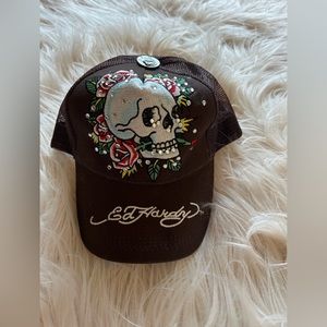Don Ed Hardy Brown Skull Red Rose Adjustable Trucker Cap Hat Tattoo Wear